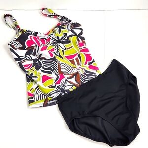 NWT Jantzen 2 Piece Swim Tropical Tankini Top And Bottom Size 10